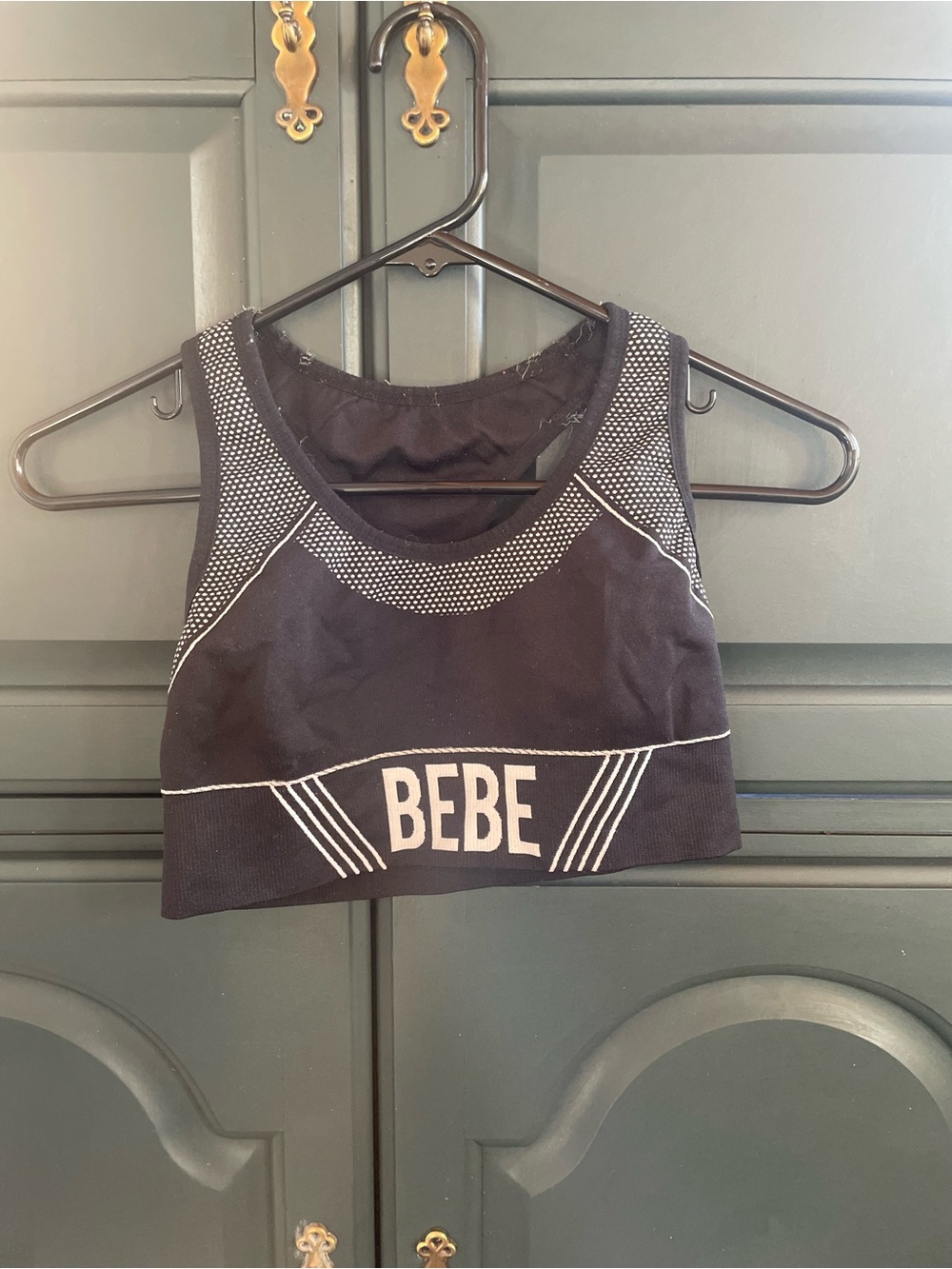 bebe Black and White Logo Crop Sports Tank